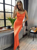 Backless Cowl Neck Sleeveless : Cami Dress