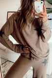 Khaki Retro Star Print Pajama Set Long Sleeve Drawstring