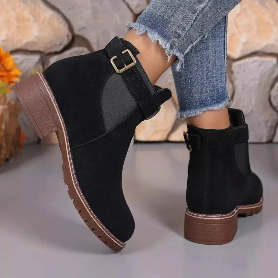 Formal Flare Dress: Block Heels Boots