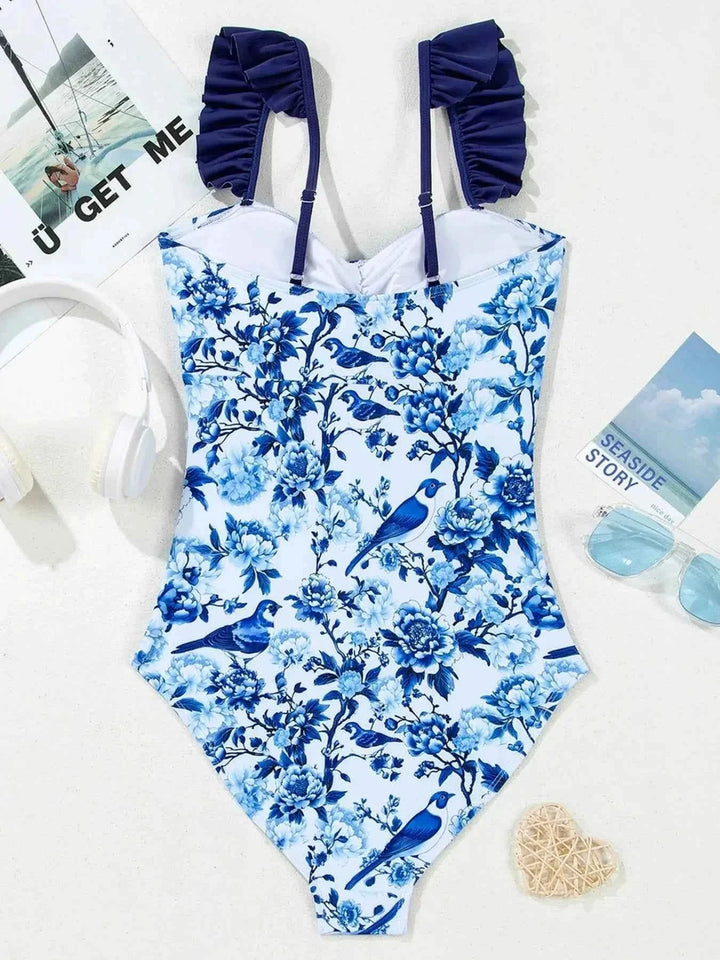 Cutout Ruffled Spaghetti Strap : One-Piece Swimwear