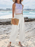 Wide Leg Smocked High Waist Pants With Pockets Polyester