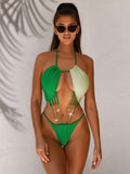 Contrast Halter Neck : Chain Detail One-Piece Swimsuit