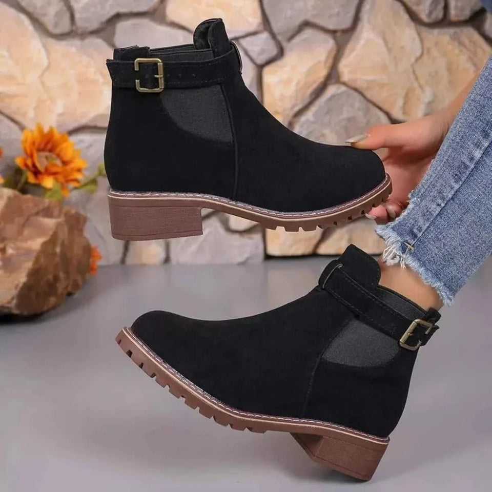 Formal Flare Dress: Block Heels Boots