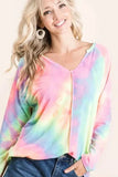 BiBi Long Sleeve Tie Dye Terry T Shirt Relaxed Comfort