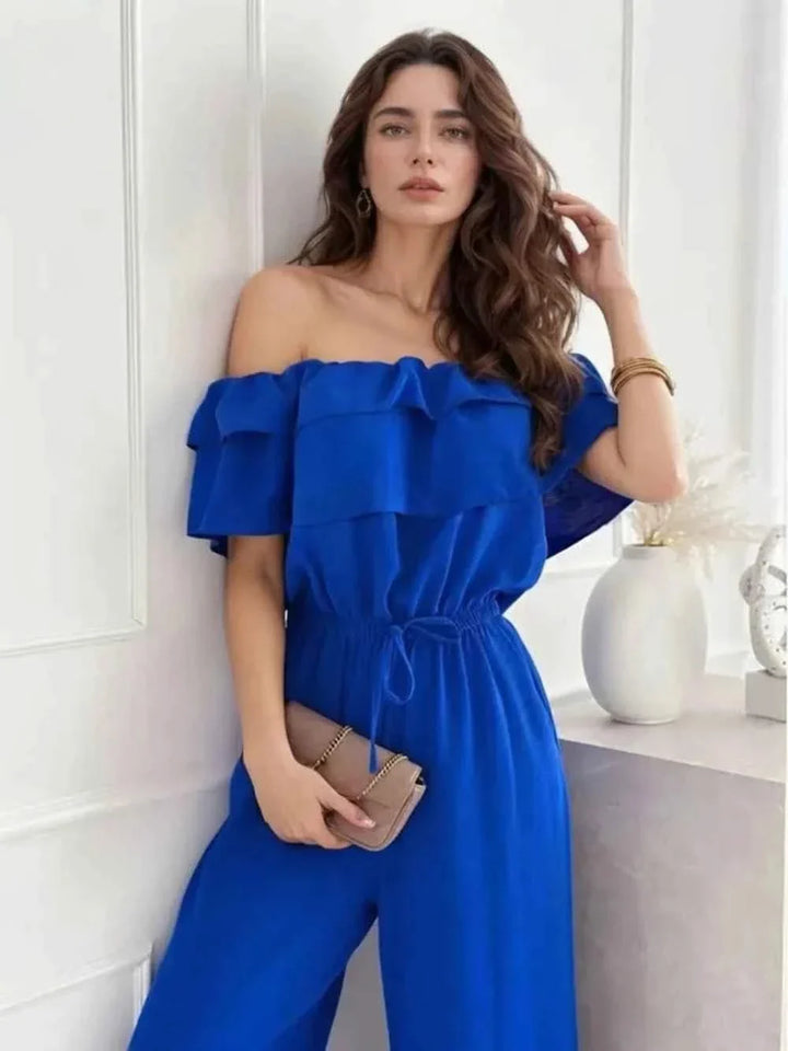 Ruffled Off-Shoulder : Wide Leg Jumpsuit