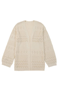 Smoke Gray Hollow Knit Cardigan With Eyelet Cutouts