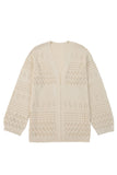Smoke Gray Hollow Knit Cardigan With Eyelet Cutouts