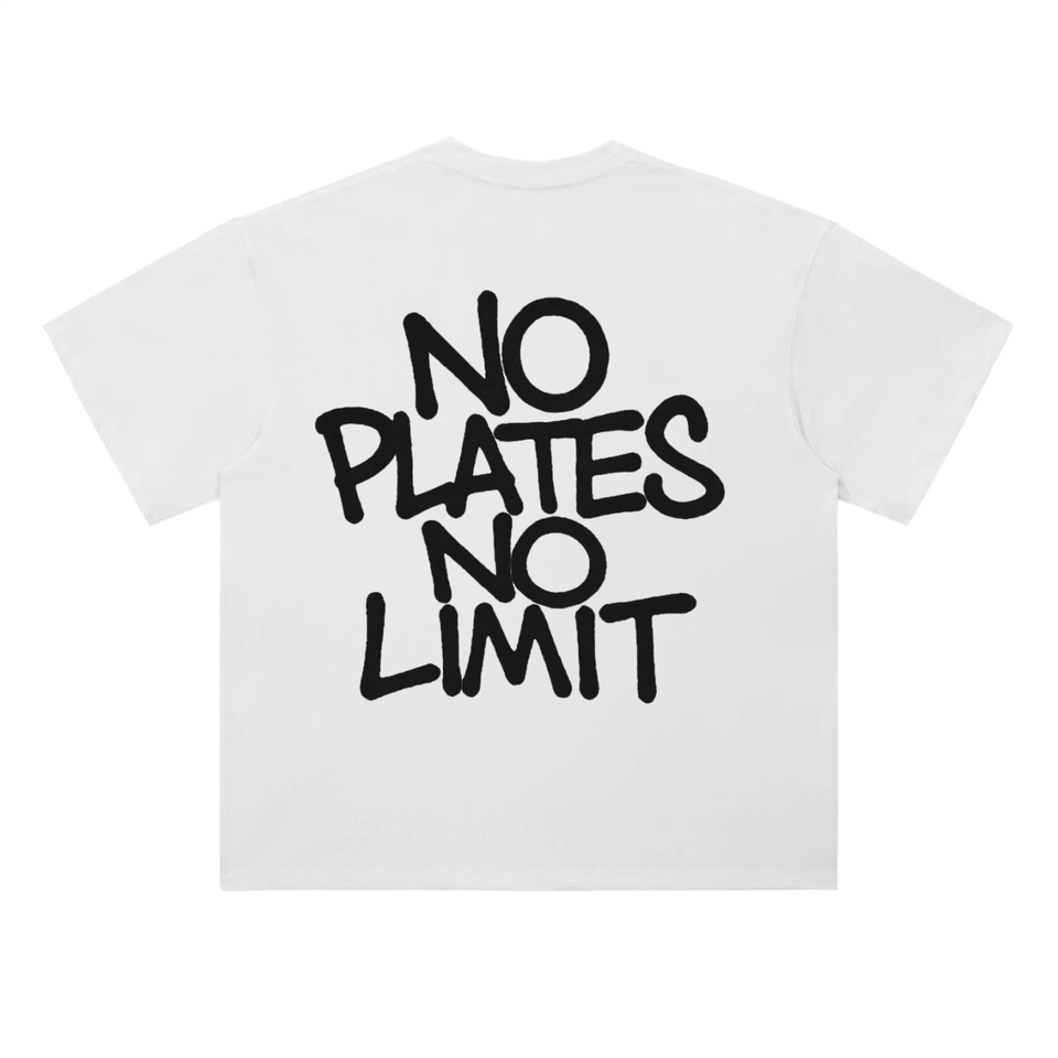 White NO PLATES Tee