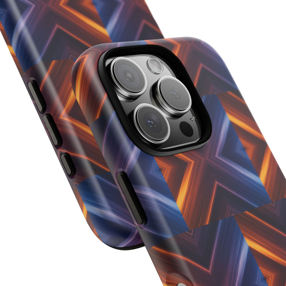 Stylish Tough Phone Case With Blue & Orange Abstract Design
