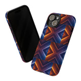 Stylish Tough Phone Case With Blue & Orange Abstract Design