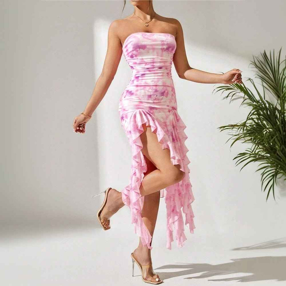 European Sexy Slit : Strapless Dress
