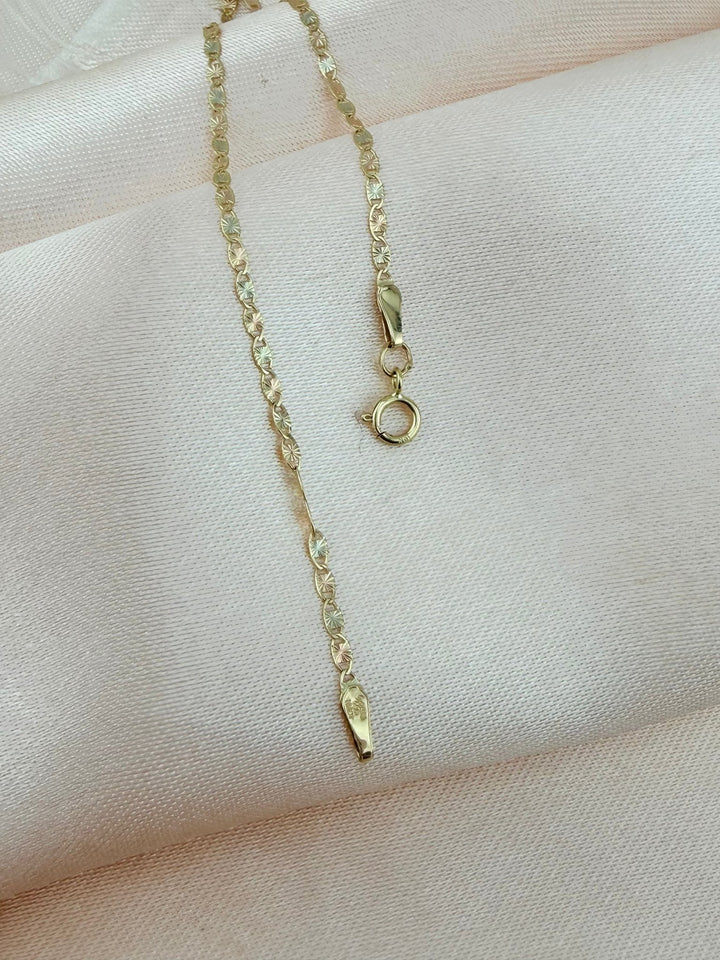 10K Solid Gold Delicate Bracelet – 3 Tone Diamond - Cut Chain, 7” | pulsera de oro 10k - Wear with style