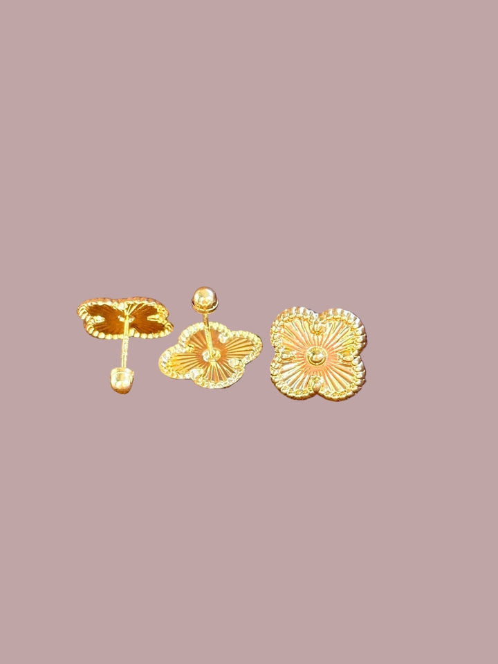 10K Solid Gold Flower Earrings for Girls | Screw back gold earrings | Aretes de oro 10k Flores - Wear with style