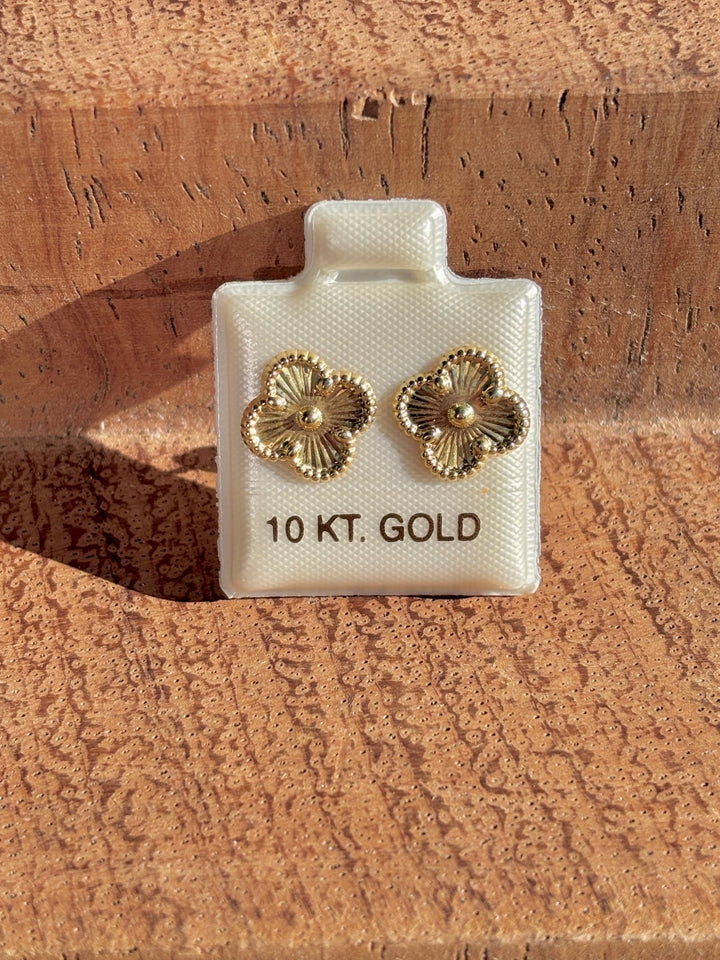 10K Solid Gold Flower Earrings for Girls | Screw back gold earrings | Aretes de oro 10k Flores - Wear with style