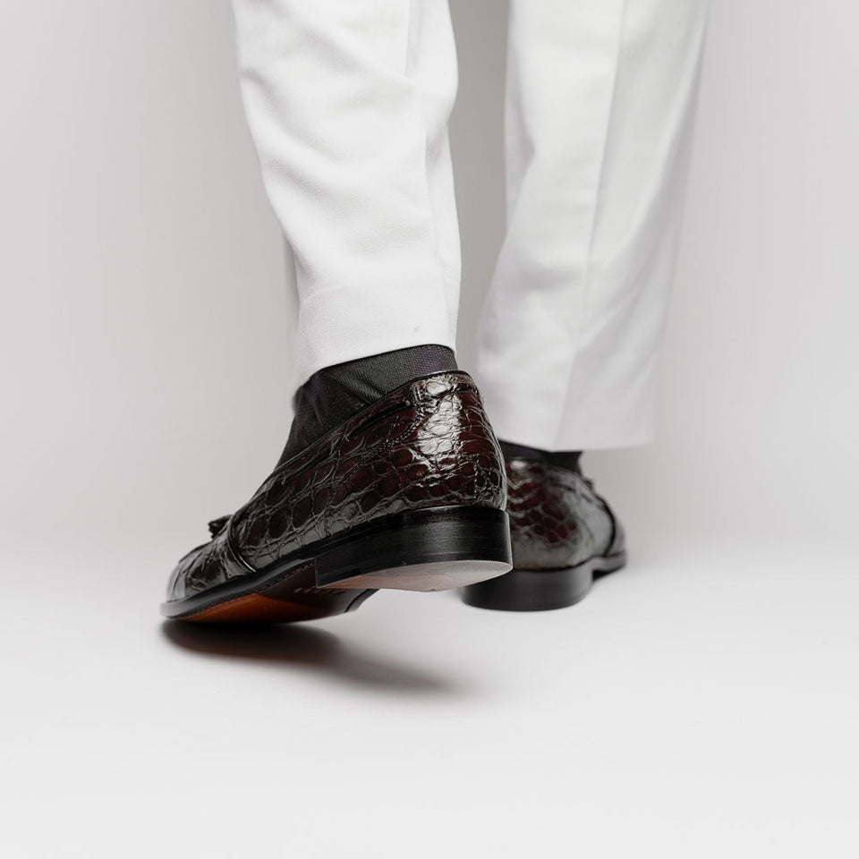 11-582-NIC FRANCO Crocodile Tassel Loafer, Nicotine