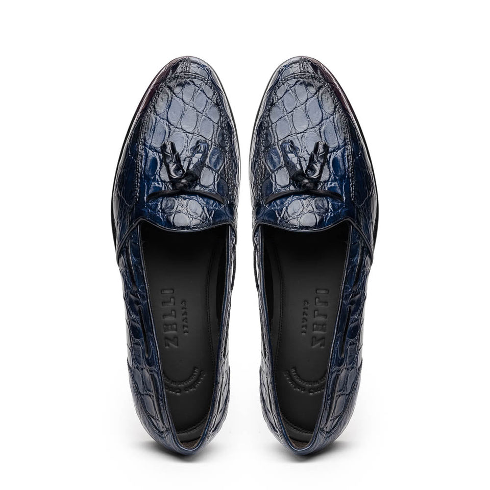 11-582-NVY FRANCO Crocodile Tassel Loafer, Navy