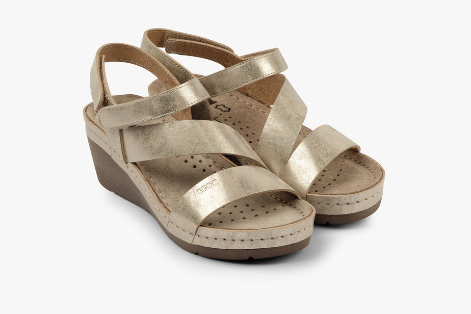 Kiara by LEON- Women’s Leather Platform Heel Sandals- Gel Insole & Adjustable Strap