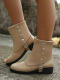Stylish Buckled Block Heels Boots