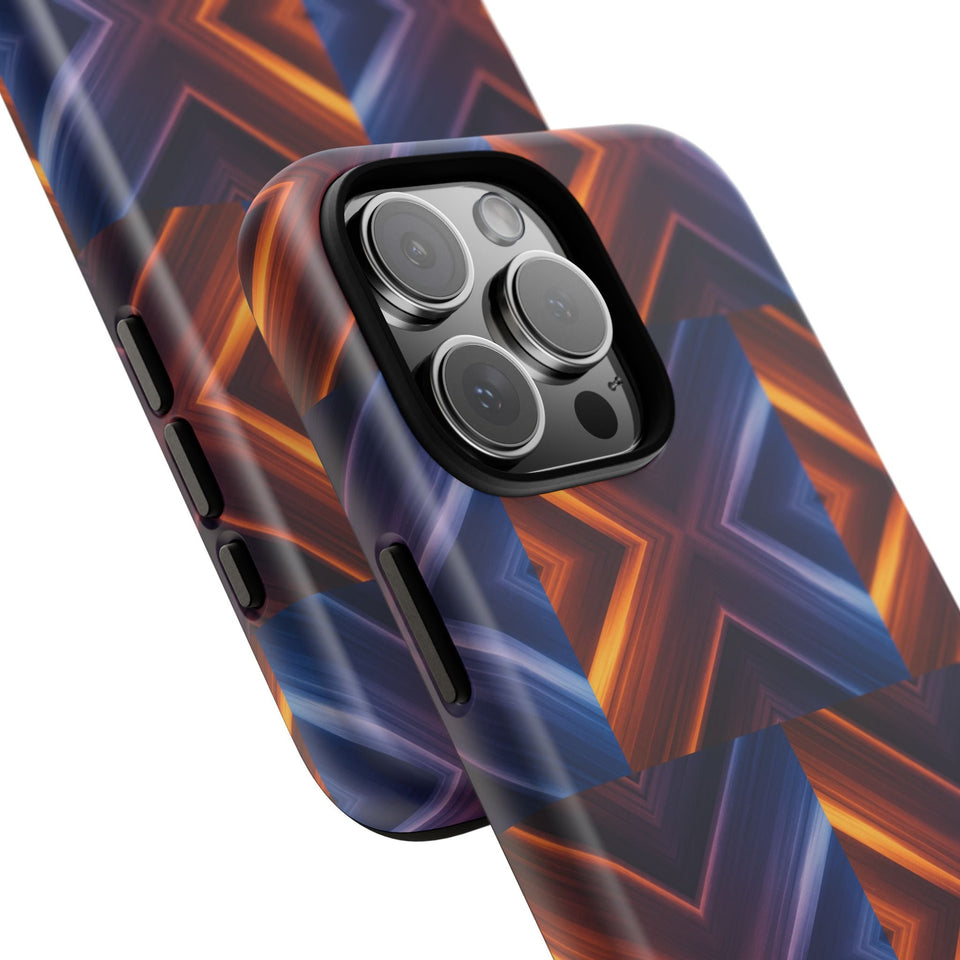 Stylish Tough Phone Case With Blue & Orange Abstract Design