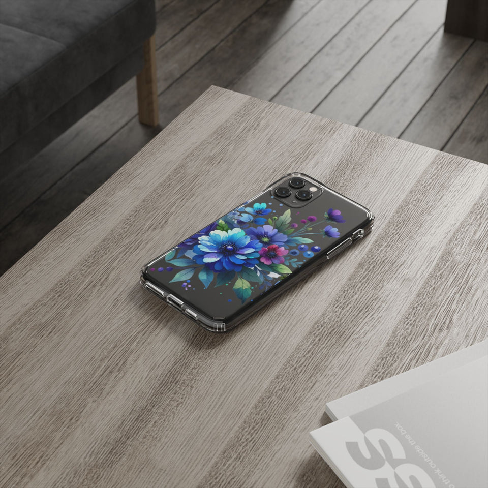 Vibrant Blue Floral Clear Phone Case