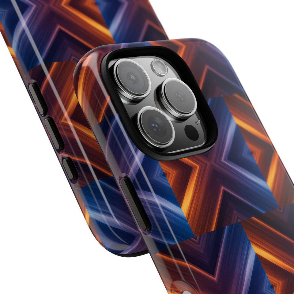 Stylish Tough Phone Case With Blue & Orange Abstract Design