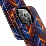 Stylish Tough Phone Case With Blue & Orange Abstract Design