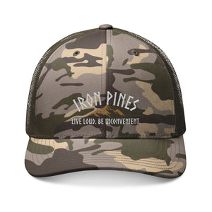 Be Inconvenient Camo Trucker Hat | Rebel Outdoors Snapback by Iron Pines