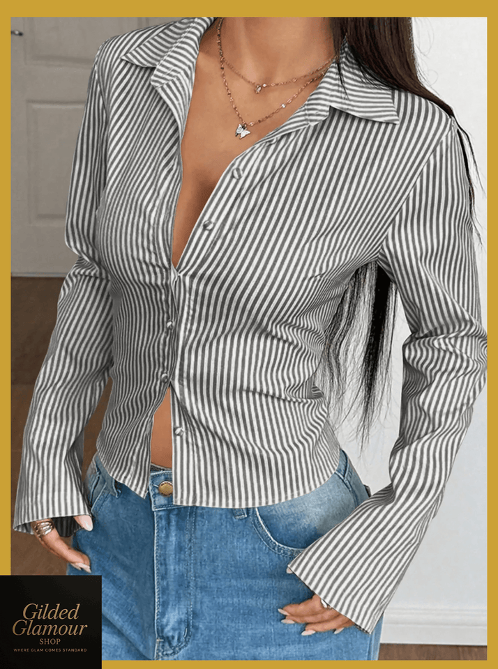 Striped Button Up Long Sleeve Shirt