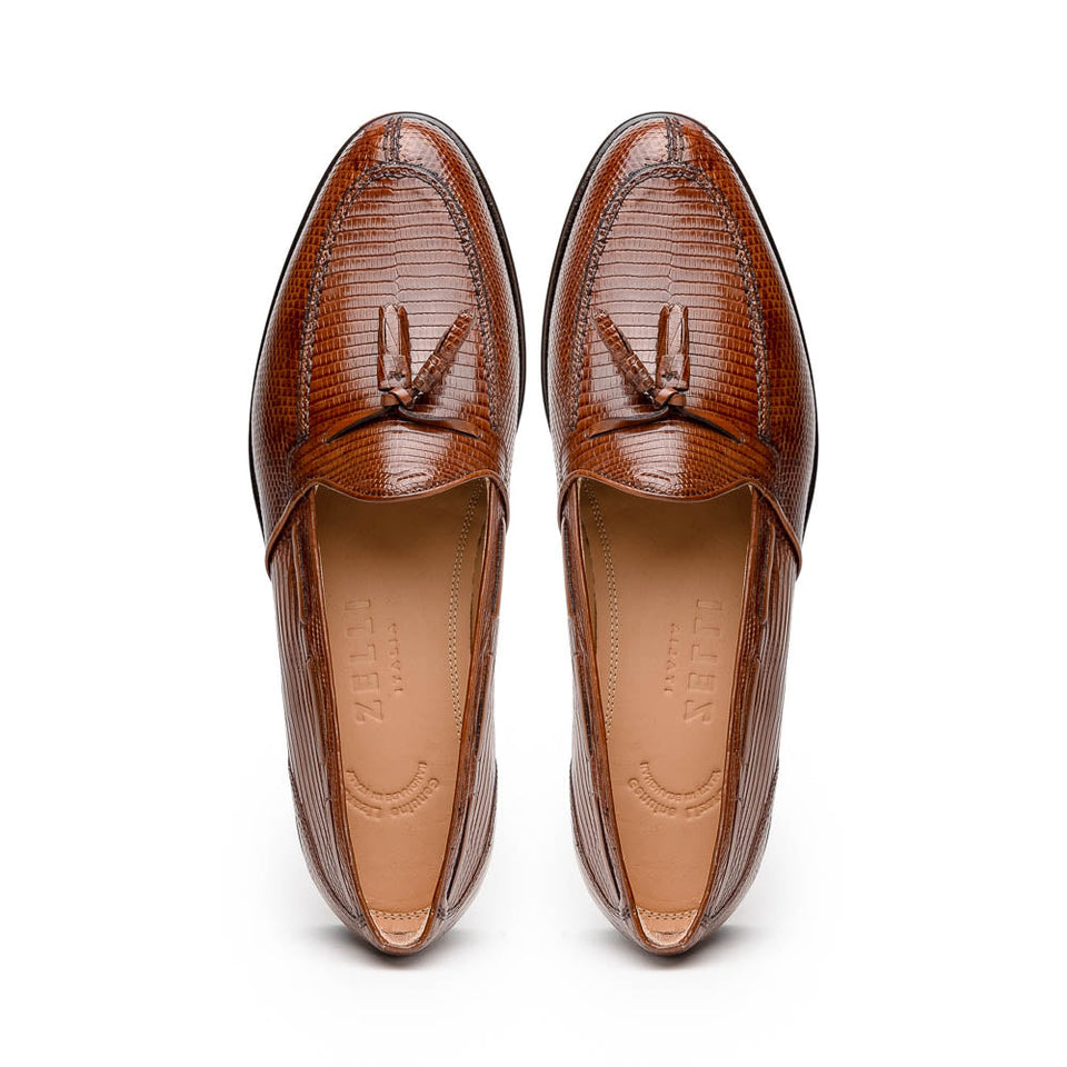 14-580-CGN FRANCO Teju Lizard Tassel Loafer, Cognac