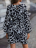 Elegant Letter Print : Long Sleeve Dress