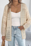 Smoke Gray Hollow Knit Cardigan With Eyelet Cutouts