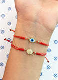 14K Solid Gold Red Cord Bracelet – Adjustable Protection Bracelet with Saint Benedict or Evil Eye - Wear with style