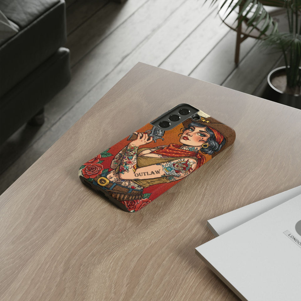 Vintage Western Tough Phone Case with Outlaw Design