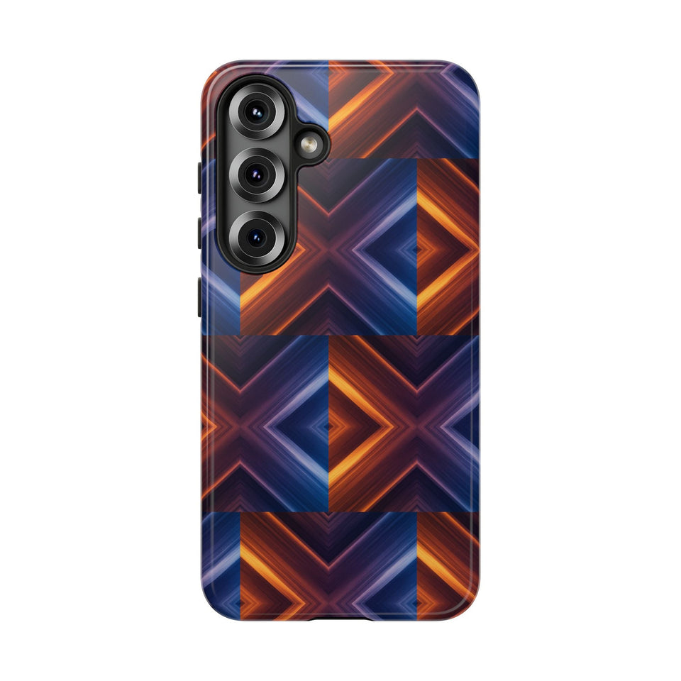 Stylish Tough Phone Case With Blue & Orange Abstract Design