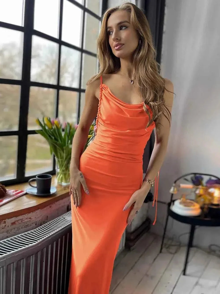 Backless Cowl Neck Sleeveless : Cami Dress