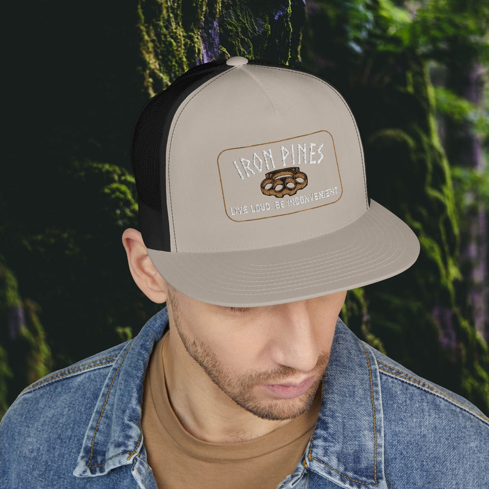 Iron Pines Trucker Hat – “Live Loud. Be Inconvenient.” Brass Knuckle Edition