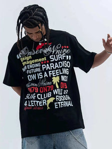 Men's Letter Round Neck Short Sleeve T-Shirt