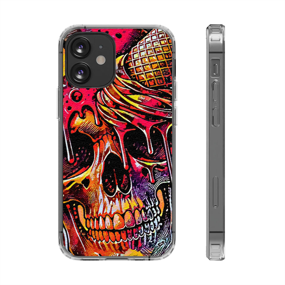 Neon Ice Cream Skull Clear Phone Case