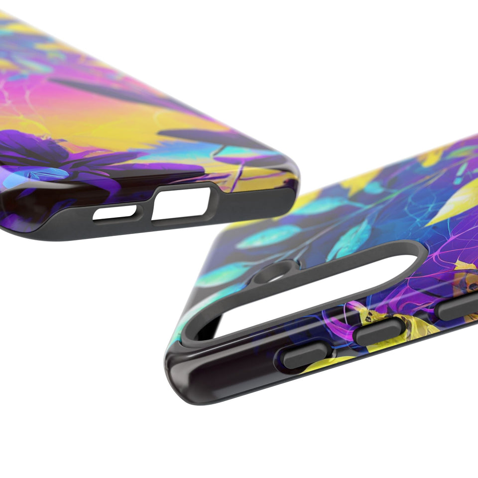 Artistic Vibrant Neon Floral Leaf Tough Phone Case