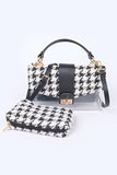 2 In 1 Houndstooth Print Clear Bag Set With Pouches