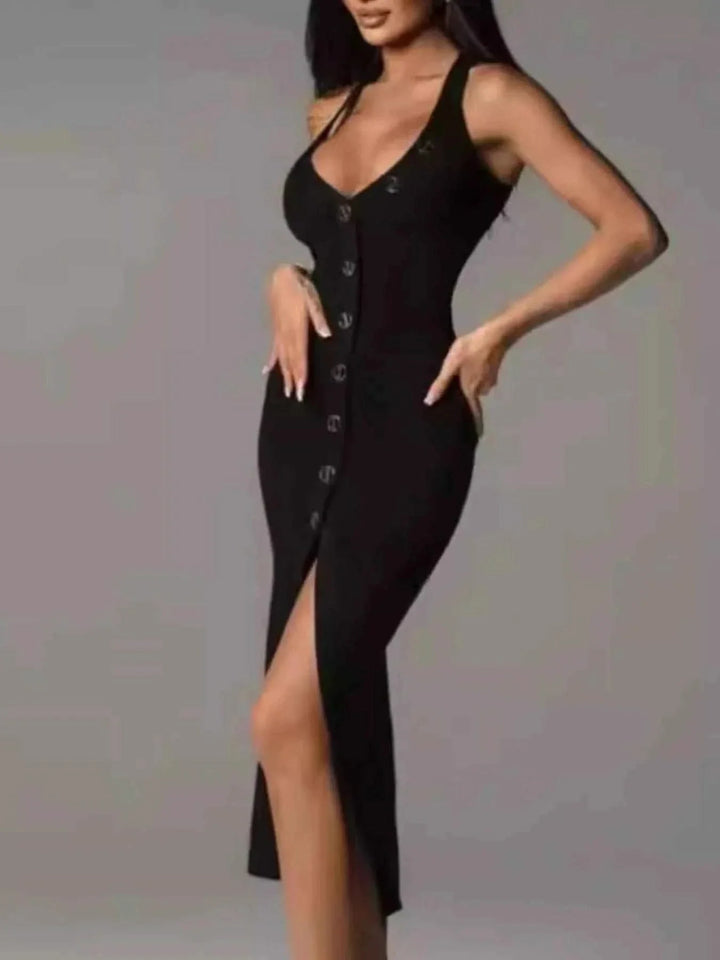 Halter Neck Button-Front : Bodycon Dress