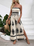 Smocked Printed : Wide Leg Jumpsuit