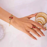 Rose Bypass Ring and Bracelet Jewelry Set