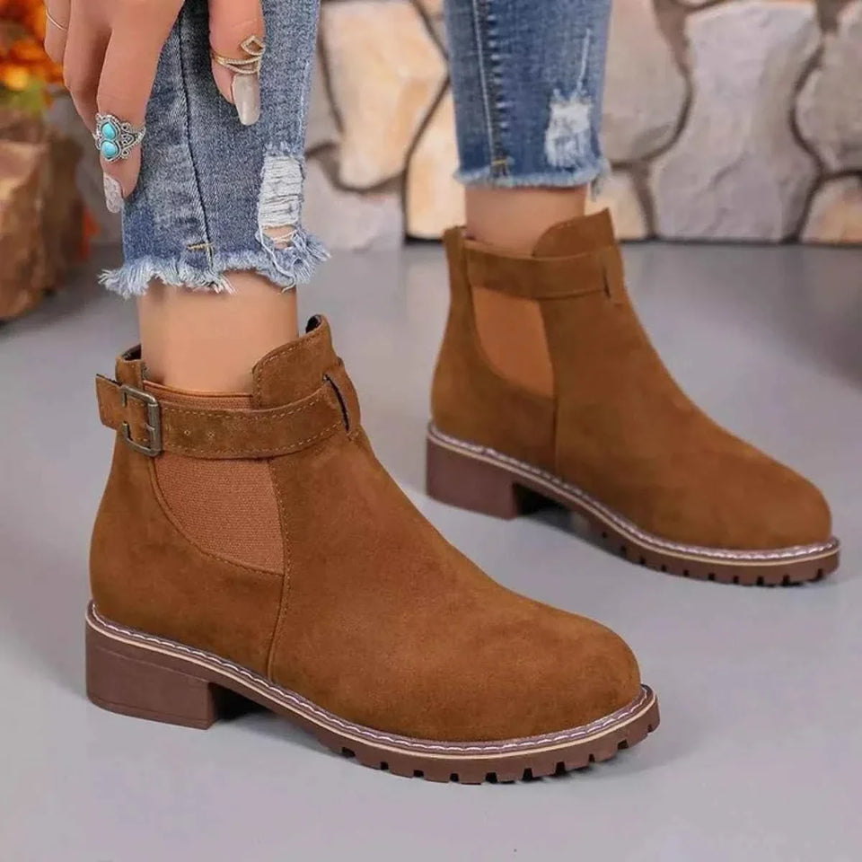 Formal Flare Dress: Block Heels Boots