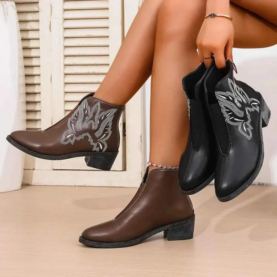 Western Embroidered : Ankle Boots