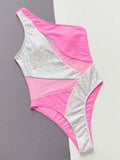 Stylish One-Piece Swimsuit with Contrast Panel Design