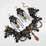 Halloween Lace Skull Necklace : Earrings Jewelry Set