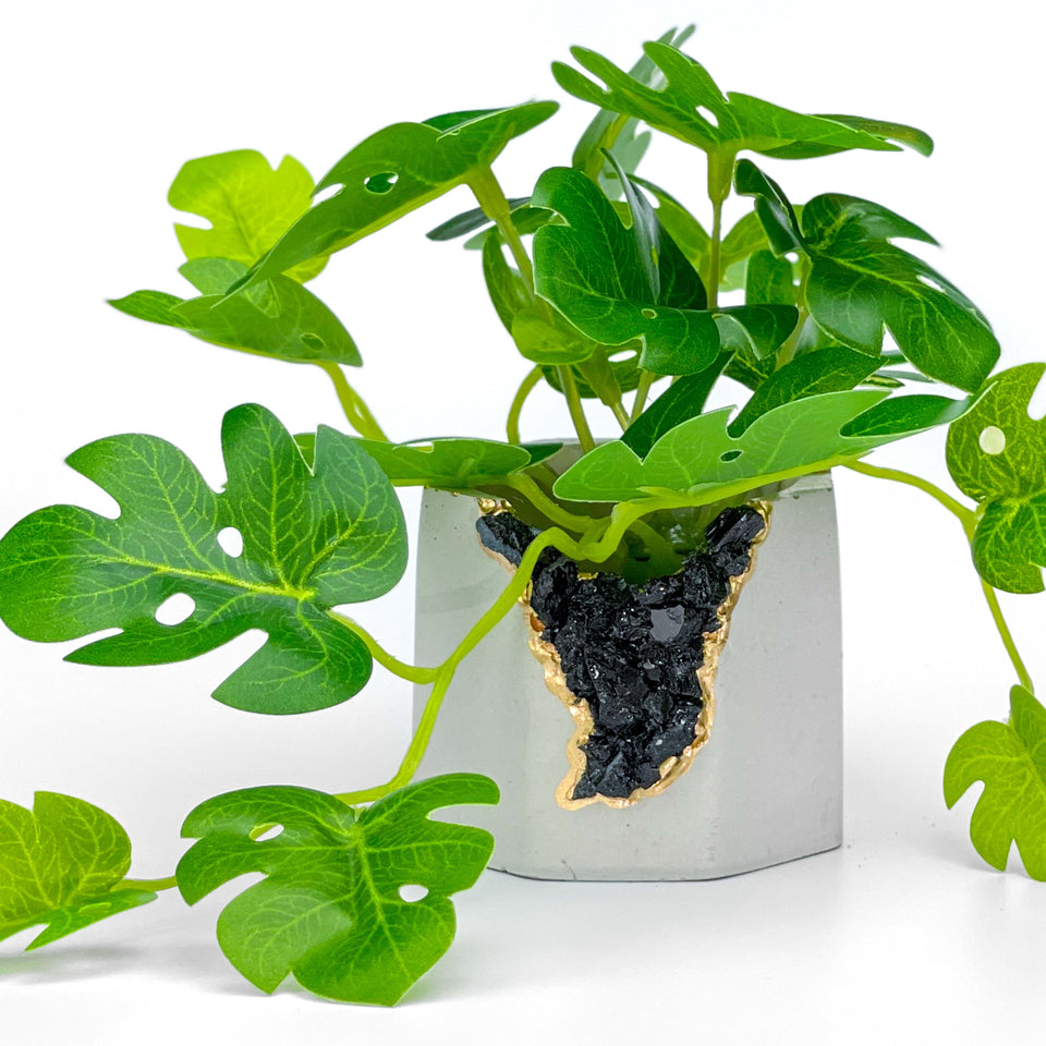 BLACK TOURMALINE GEODE PLANTER