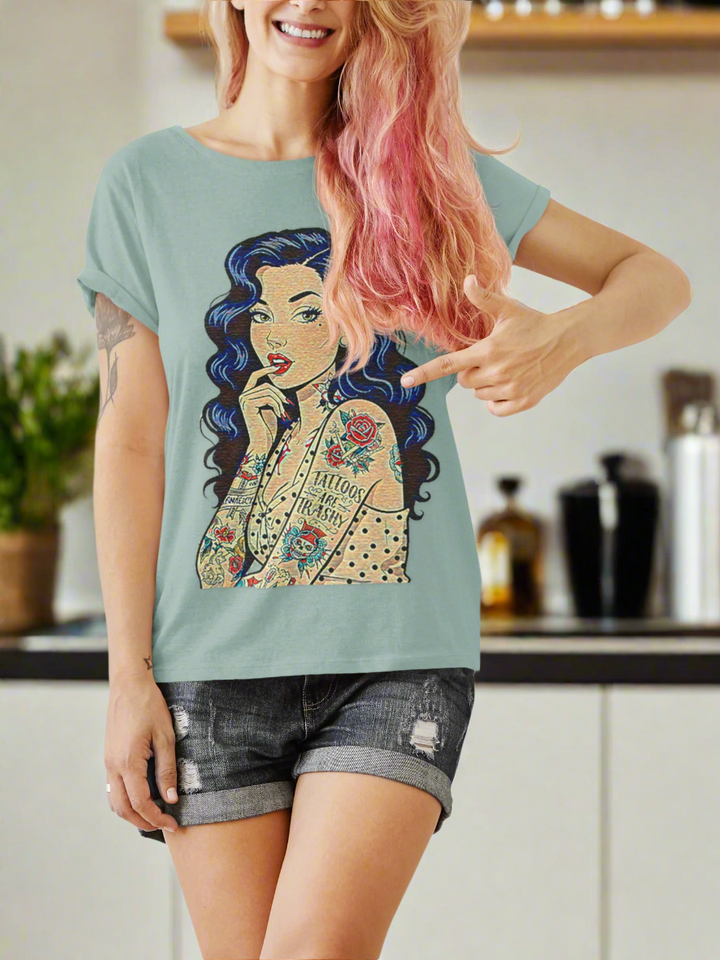 Vintage Tattoo's Are Trashy Pin Up Slim Fit Graphic Tee