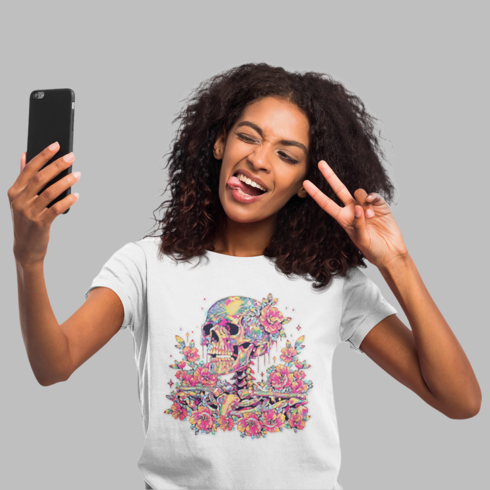 Painted Colorful Skull Graphic Tee